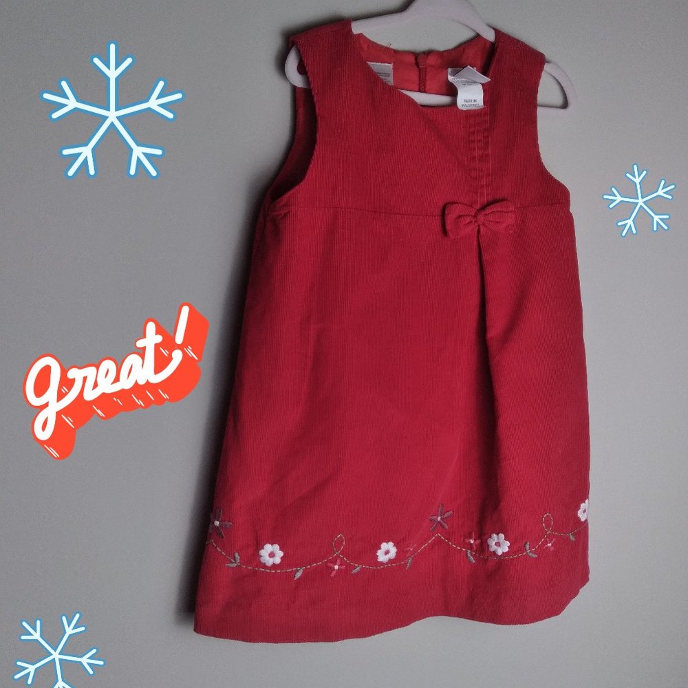 Red Corduroy Dress w/Flowers (2-3T Girls) Sarah Louis